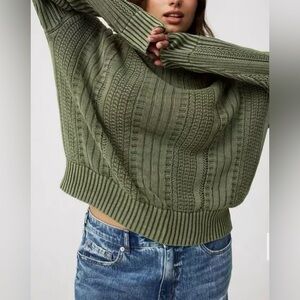NWT Women’s TORRID Cable Knit Pullover Green Grandpa Crewneck Sweater Sz1. 14/16